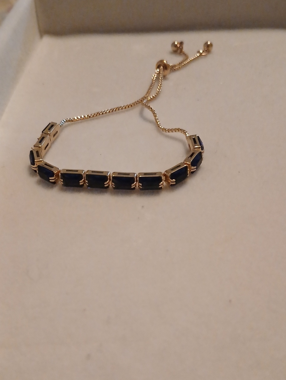 Gold Chain Bracelet with Navy Rectangular Stones - Women's Jewelry